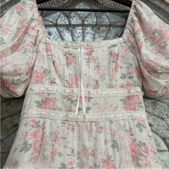 NWT- Altar'd State Blush Pink Floral Square-Neck Tiered Spring Easter Maxi Dress - Picture 6 of 10